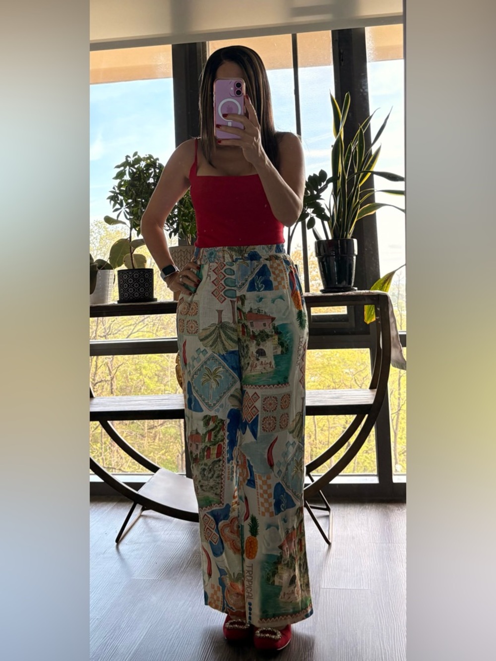 Tropical Print Wide Leg Pants - Multicolor - Picture 6 of 8